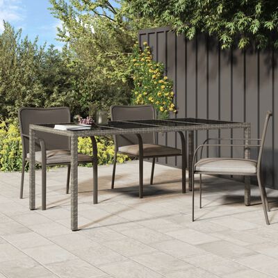 vidaXL Table de jardin Gris 190x90x75 cm Verre trempé/résine tressée