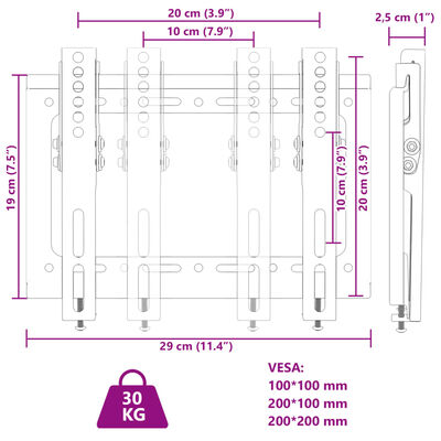 vidaXL Support TV mural pour écran 14-42 pouces Max VESA 200x200 mm