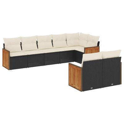 vidaXL Salon de jardin 8 pcs avec coussins noir résine tressée