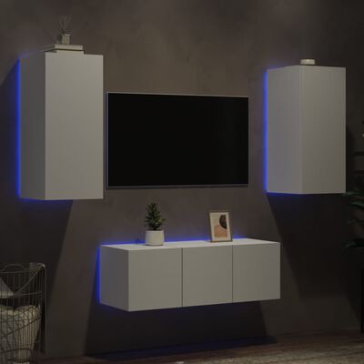 vidaXL Unités murales TV avec LED 4 pcs blanc bois d'ingénierie