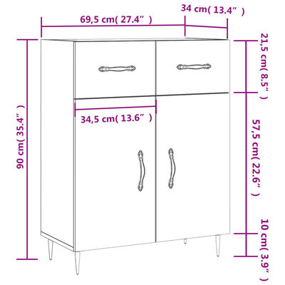 vidaXL Buffet sonoma gris 69,5x34x90 cm bois d'ingénierie