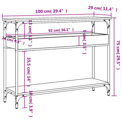 vidaXL Table console avec étagère chêne marron 100x29x75 cm