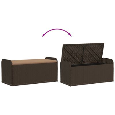 vidaXL Banc de rangement et coussin marron 115x51x52 cm résine tressée