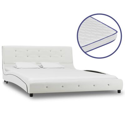 vidaXL Lit avec matelas à mémoire de forme Blanc Similicuir 140x200 cm