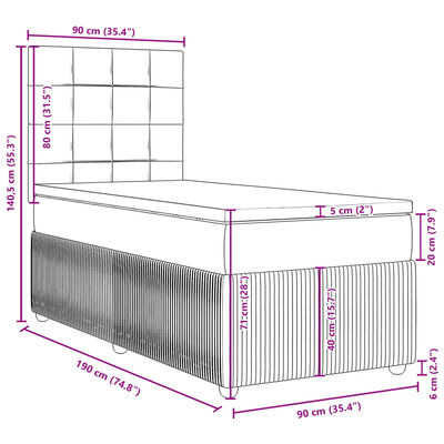 vidaXL Sommier à lattes de lit avec matelas Noir 90x190 cm Velours