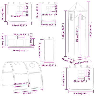 vidaXL Lit mezzanine enfants avec tour sans matelas 90x190 cm