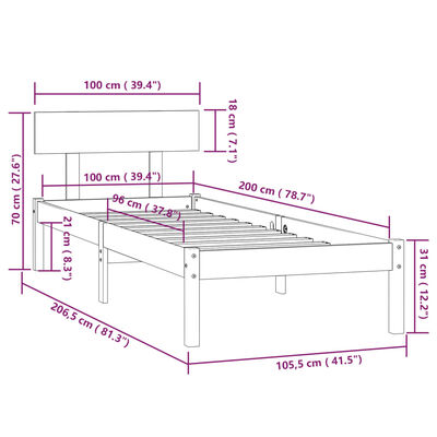 vidaXL Cadre de lit Blanc Bois de pin massif 100x200 cm