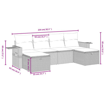 vidaXL Salon de jardin avec coussins 6 pcs marron résine tressée