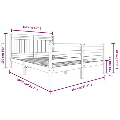 vidaXL Cadre de lit Marron miel 150x200 cm Très grand Bois massif