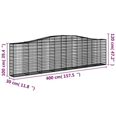 vidaXL Paniers à gabions arqués 8 pcs 400x30x100/120 cm Fer galvanisé