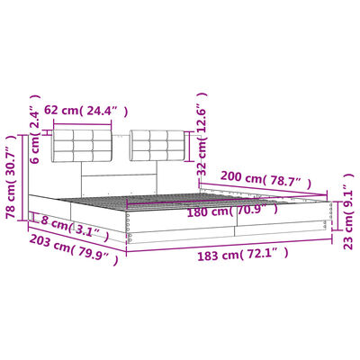 vidaXL Cadre de lit sans matelas sonoma gris 180x200 cm