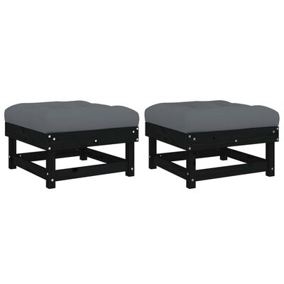 vidaXL Repose-pieds de jardin coussins lot de 2 noir bois pin massif