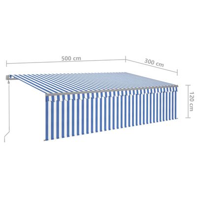 vidaXL Auvent rétractable automatique avec store 5x3 m Bleu et blanc