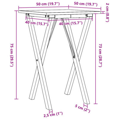 vidaXL Table à manger cadre en X 50x50x75 cm bois de pin massif fonte