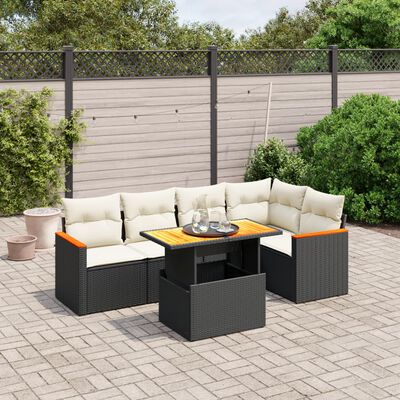 vidaXL Salon de jardin 6 pcs avec coussins noir résine tressée