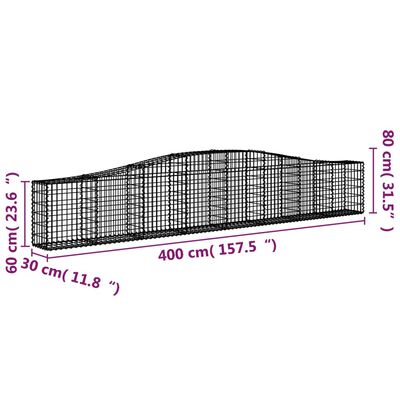 vidaXL Panier de gabions arqué 400x30x60/80 cm Fer galvanisé