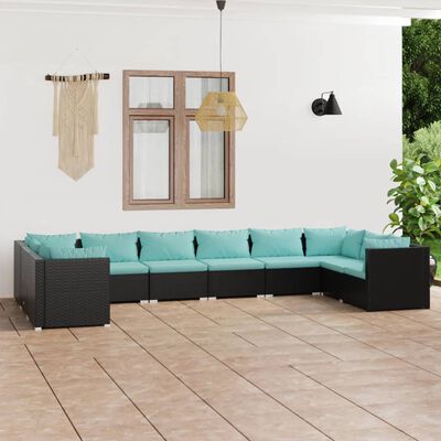 vidaXL Salon de jardin 10 pcs avec coussins Résine tressée Noir