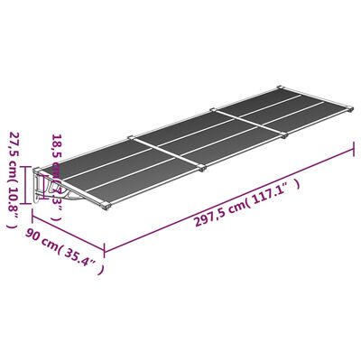 vidaXL Auvent de porte Noir et transparent 297,5x90 cm Polycarbonate