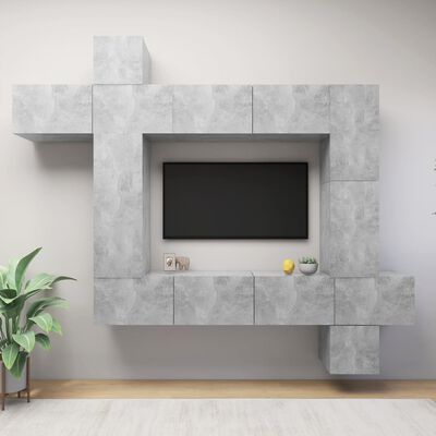 vidaXL Ensemble de meuble TV 9 pcs Gris béton Bois d'ingénierie