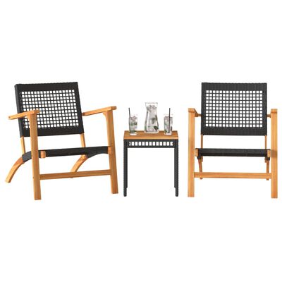 vidaXL Ensemble de bistro 3 pcs noir résine tressée et bois d'acacia