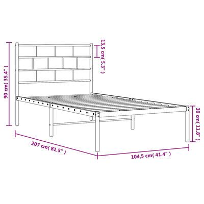 vidaXL Cadre de lit métal avec tête de lit noir 100x200 cm