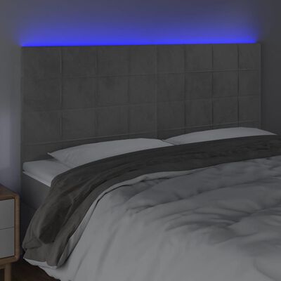 vidaXL Tête de lit à LED Gris clair 200x5x118/128 cm Velours