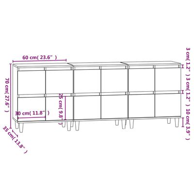 vidaXL Buffets 3 pcs gris béton 60x35x70 cm bois d'ingénierie