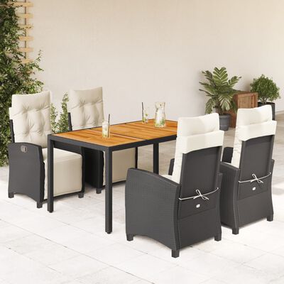 vidaXL Ensemble à manger de jardin coussins 5pcs Noir Résine tressée