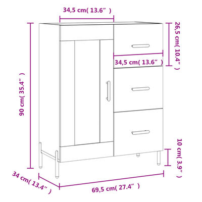 vidaXL Buffet Blanc brillant 69,5x34x90 cm Bois d'ingénierie