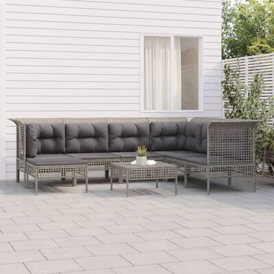 vidaXL Salon de jardin 8 pcs avec coussins Gris Résine tressée