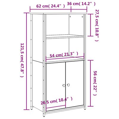 vidaXL Buffet haut noir 62x36x121,5 cm bois d'ingénierie