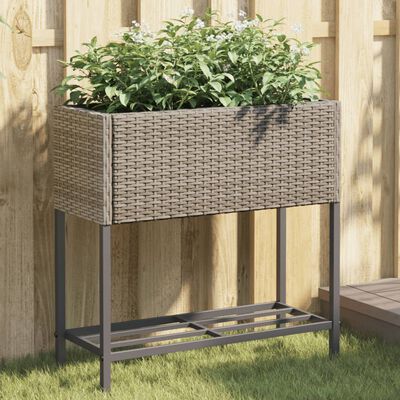 vidaXL Jardinière avec étagère gris résine tressée