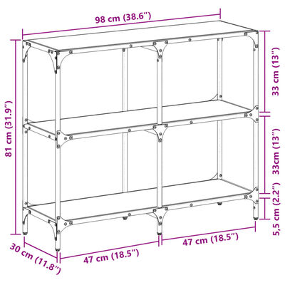 vidaXL Table console avec dessus en verre noir 98x30x81 cm acier