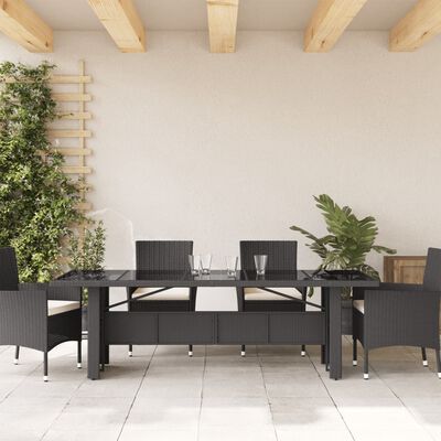 vidaXL Table de jardin dessus en verre noir 240x90x75cm résine tressée