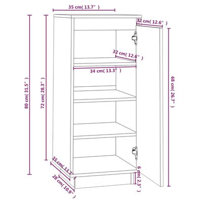 vidaXL Armoire à chaussures Blanc 35x35x80 cm Bois de pin massif