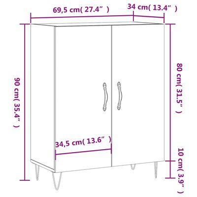 vidaXL Buffet gris béton 69,5x34x90 cm bois d'ingénierie