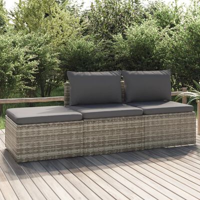 vidaXL Salon de jardin 3 pcs avec coussins Gris Résine tressée