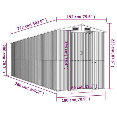 vidaXL Abri de jardin Marron foncé 192x772x223 cm Acier galvanisé