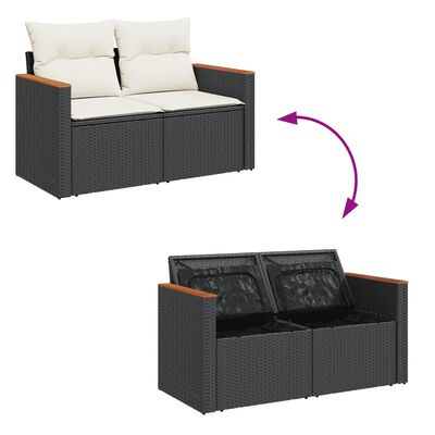 vidaXL Salon de jardin 8 pcs avec coussins noir résine tressée