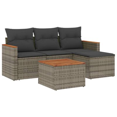 vidaXL Salon de jardin 5 pcs avec coussins gris résine tressée