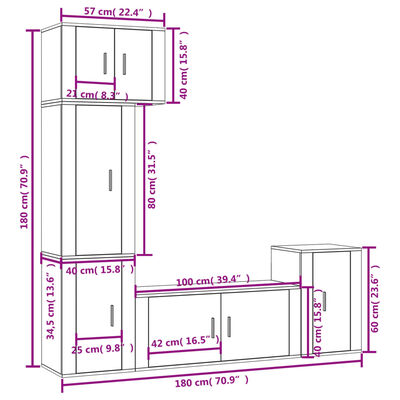 vidaXL Ensemble de meubles TV 5 pcs Gris béton Bois d'ingénierie