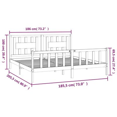 vidaXL Cadre de lit avec tête de lit noir bois pin massif 180x200 cm