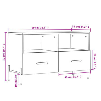 vidaXL Meuble TV Gris béton 80x36x50 cm Bois d'ingénierie