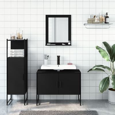 vidaXL Ensemble d'armoires salle de bain 3 pcs noir bois d'ingénierie