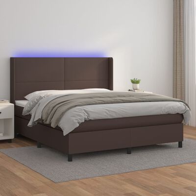 vidaXL Sommier à lattes de lit matelas LED Marron 160x200cm Similicuir