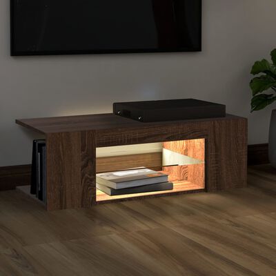 vidaXL Meuble TV avec lumières LED Chêne marron 90x39x30 cm