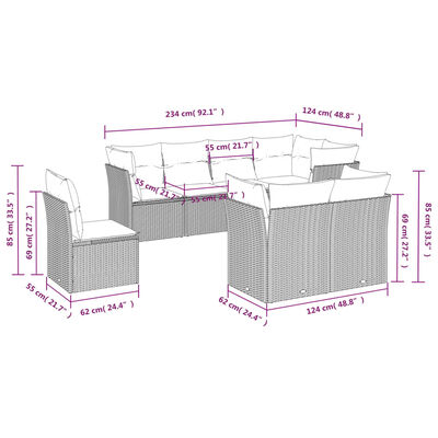 vidaXL Salon de jardin 8 pcs avec coussins gris résine tressée