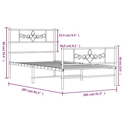 vidaXL Cadre de lit métal sans matelas et pied de lit noir 100x200 cm