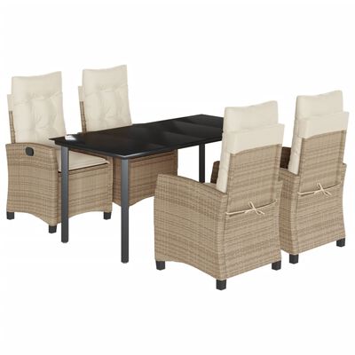 vidaXL Ensemble à manger de jardin avec coussins 5pcs Beige poly rotin