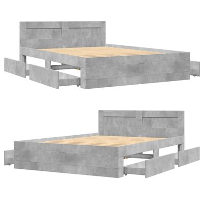 vidaXL Cadre de lit et tête de lit sans matelas gris béton 140x190 cm